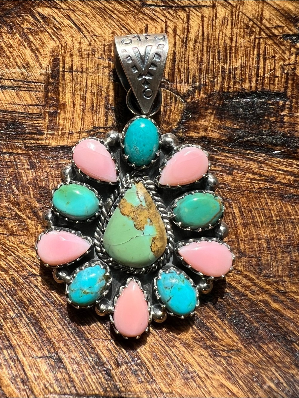 Sterling Silver Kingman Turquoise & Queen Conch Statement Cluster Pendant